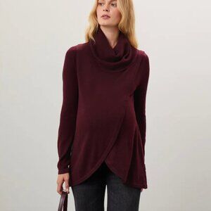 ripe Cowl Neck Nursing Top in Red Knit Long Sleeve Sweater Shirt Small S